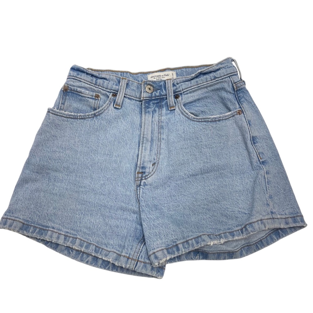 Abercrombie & Fitch Curve Love The 4 Inch Mom Short High Rise Light Wash 26 2